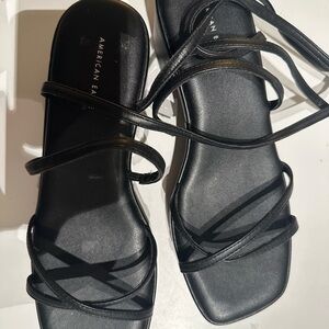 American Eagle Outfitters Black Strappy Square-Toe Lace-Up Sandals
